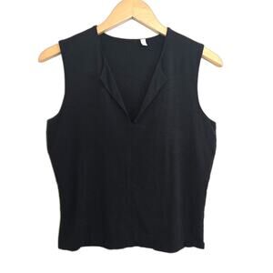 Silk Black Sleeveless Collared V-Neck Tank Top – Size S